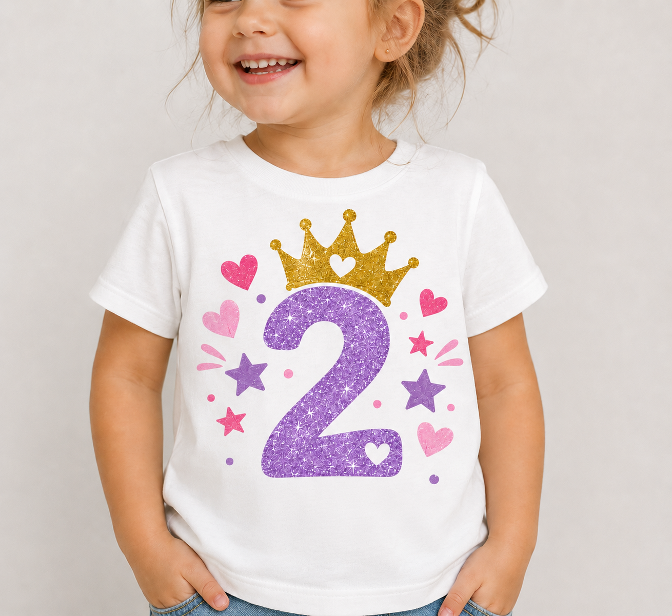 T-shirt Compleanno 2 Anni – Numero Lilla Glitter 💜👑