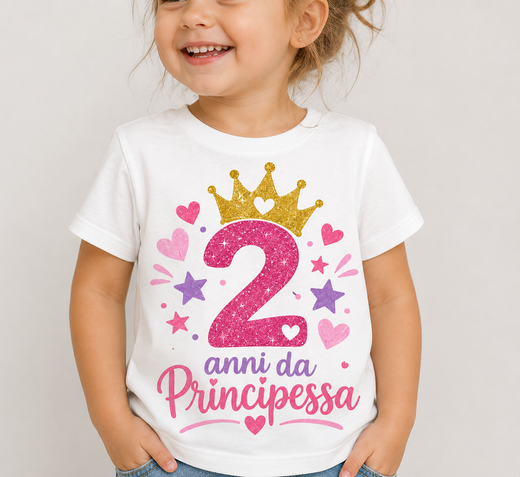 T-shirt Compleanno 2 Anni – Principessa 👑💗