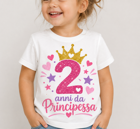 T-shirt Compleanno 2 Anni – Principessa 👑💗