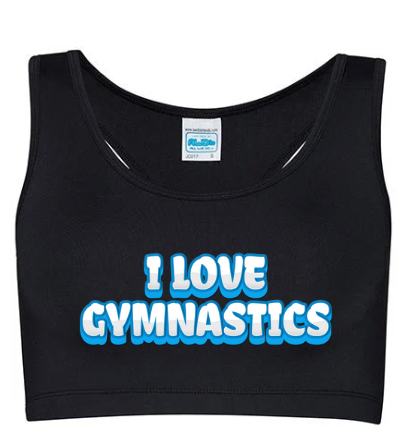 Top corto sportivo da donna i love gymnastic blu